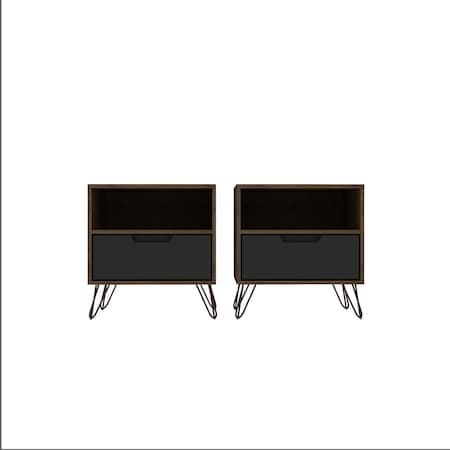 Manhattan Comfort Rockefeller Nightstand 1.0 in Nature and Textured Grey, PK2 2-101GMC7